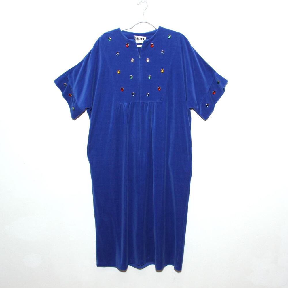Vintage Ariel New York Long Velour Zip Front Robe Cabochon Accents
